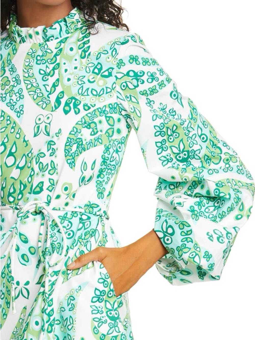STAUD Staud Carolina Ruffle Mini dress green paisley size 8 - Picture 4 of 11